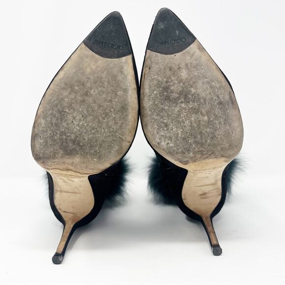 Jimmy Choo Boots Tesler Suede Pom Pom Ankle Booties - Picture 7 of 10